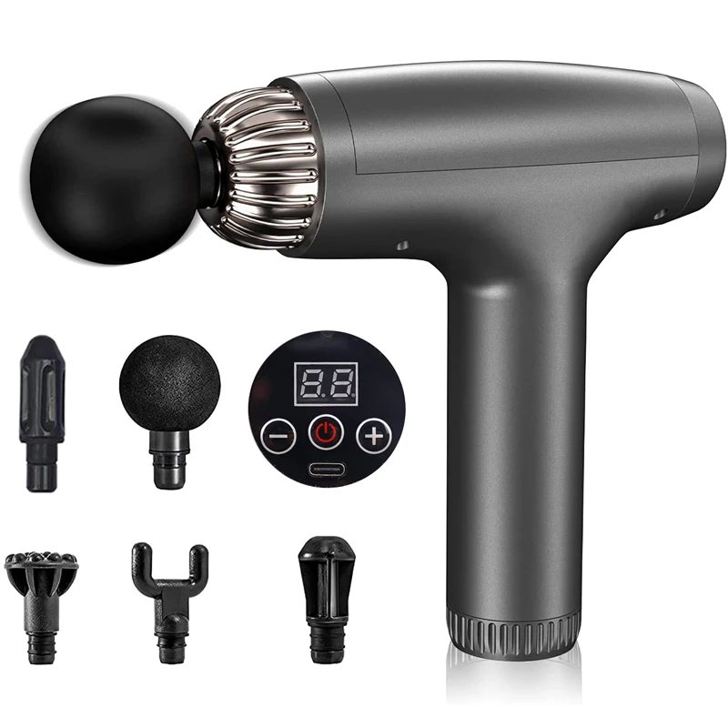 

Массажный пистолет с ЖК-дисплеем, мини-массажер для глубоких тканей и мышц спины, рук, ног, талии, шеи, для снятия боли, ударный фасциальный пи...