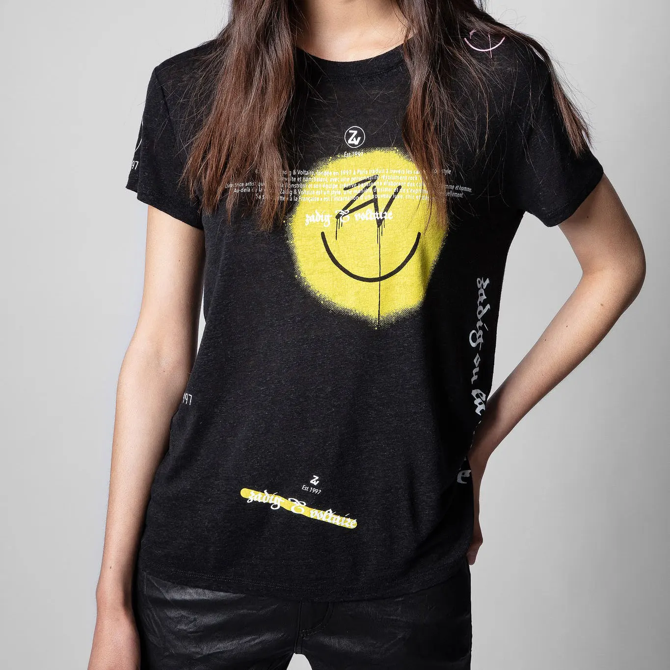 

Letter graffiti print women linen T-shirt o-neck short sleeve t-shirt fashion casual Female tops
