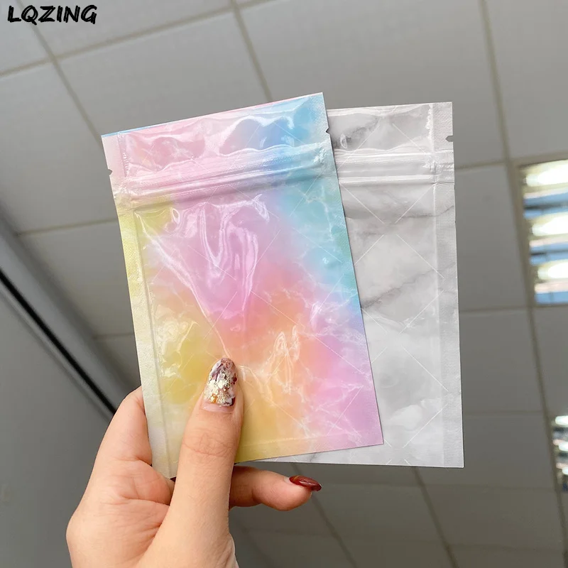 

200pc 8*12cm Color Marble Foil Ziplock Bags Self-sealing Food Storage Bag Wedding Candy Pouches Packaging Supplies Home&Kitchen