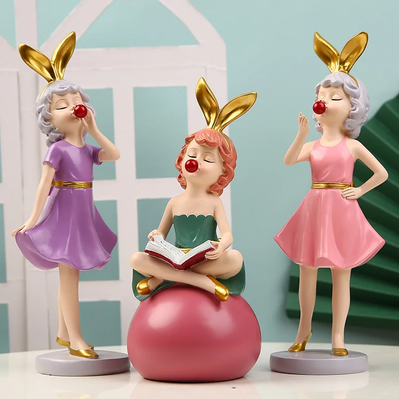 

Nordic Resin Bow Bubble Girl Sculpture Ornaments Home Decoration Accessories Living Room Cabinet Figurines Decor Christmas Gifts