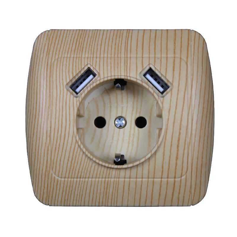 

New USB Wall Socket for phone charge Free shipping Double USB Port 5V 2A usb wall outlet usb outlet WOOD color E1-01M