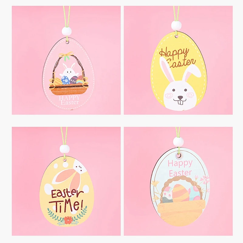 

2 Pcs Wooden Easter Hanging Ornaments Egg Shaped Bunny Wood Slices Gift Tags Pendant Craft for Home Party Decorations
