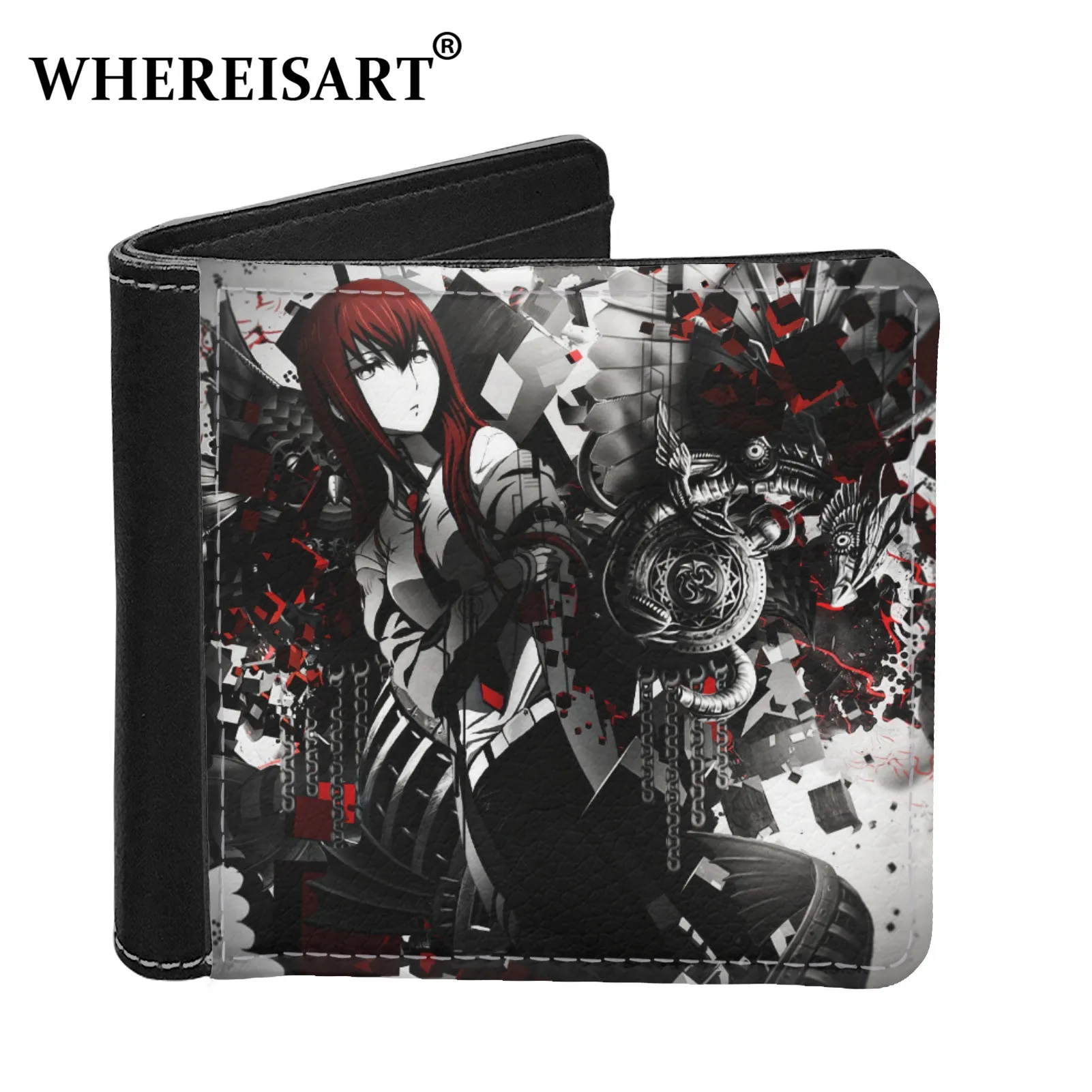 

WHEREISART Anime Steins;Gate Personal Create Men Wallet PU Leather Short Makise Kurisu Purse Money Business Card No Zipper Bag