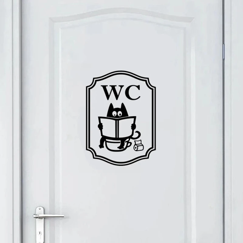 

Funny Cat Toilet Sign Wall Stickers Small Interior Room Home Decor WC Sign Vinyl Toilet Door Art Removable Mural Decals HY1955