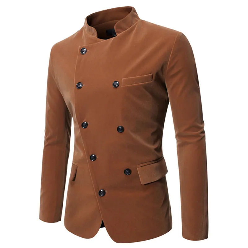 Новинка 2019 мужской повседневный двубортный костюм с косой кромкой и воротником