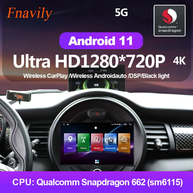 

Автомобильный радиоприемник Fnavily Android 11 для BMW MINI COOPER F54 F55 F56 F60, мультимедийная навигация, стерео, беспроводная CarPlay, Wi-Fi, GPS, 9"