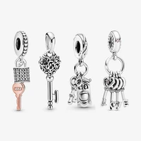 lr pan 925 silver alice key door knob strap rose pav%c3%a9 padlock key strap charm jewelry for lovers and girlfriends keychain