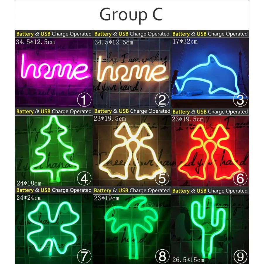 Светодиодный ночник на батарейках с питанием от USB 39 видов цветная неоновая