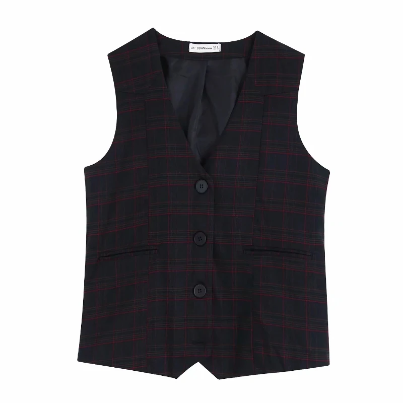 2019 женская элегантная Клетчатая Шерстяная жилетка без рукавов с v образным