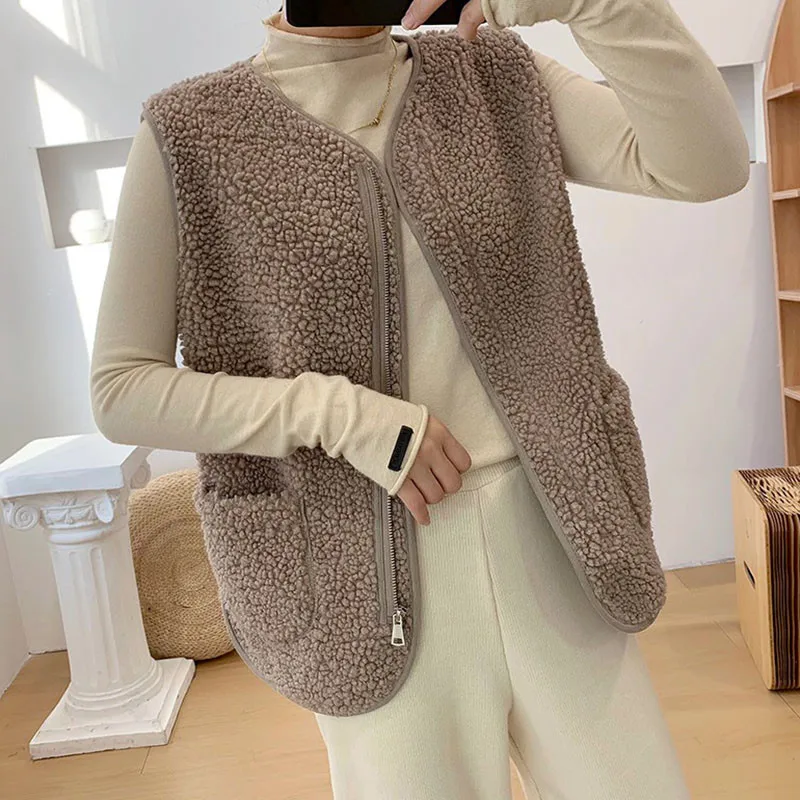 Sungtin Модный женский жилет из овечьей шерсти Осень-зима свободная теплая куртка