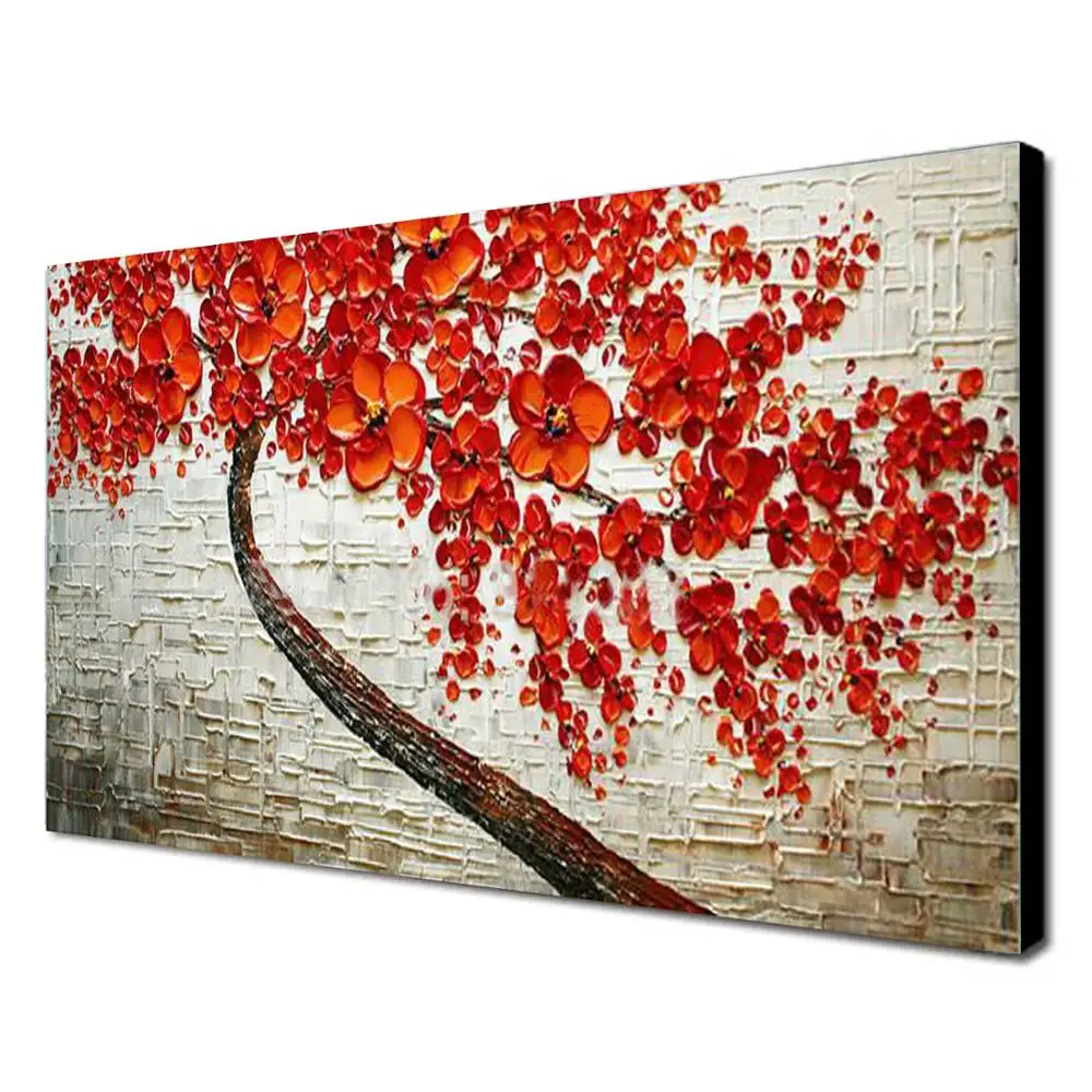 Ручной Painte Красный Цветок Дерево Современная Текстура Ножи картина маслом