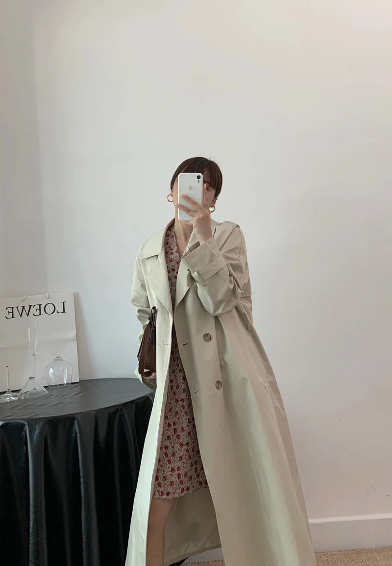 

High Quality New Autumn Slim With Belt Midi Windbreaker Ladies Solid Color Overcoat Korean Style Fashion Women Trench Coat