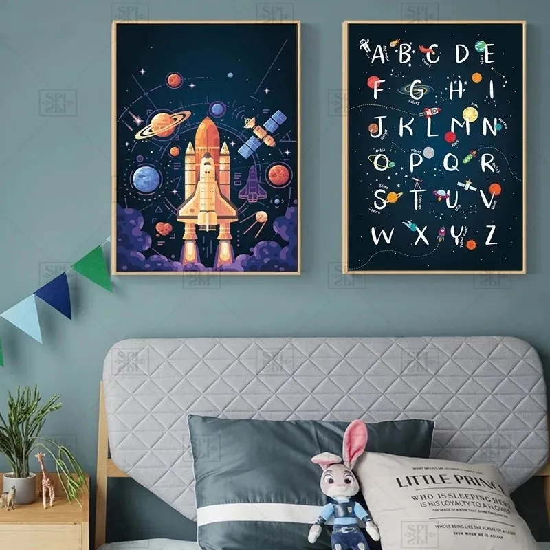 

Space Wall Decoration Print Alphabet Quotes Art Posters Kids Canvas Painting Boys Nursery Room Decoration Pictures Unframed