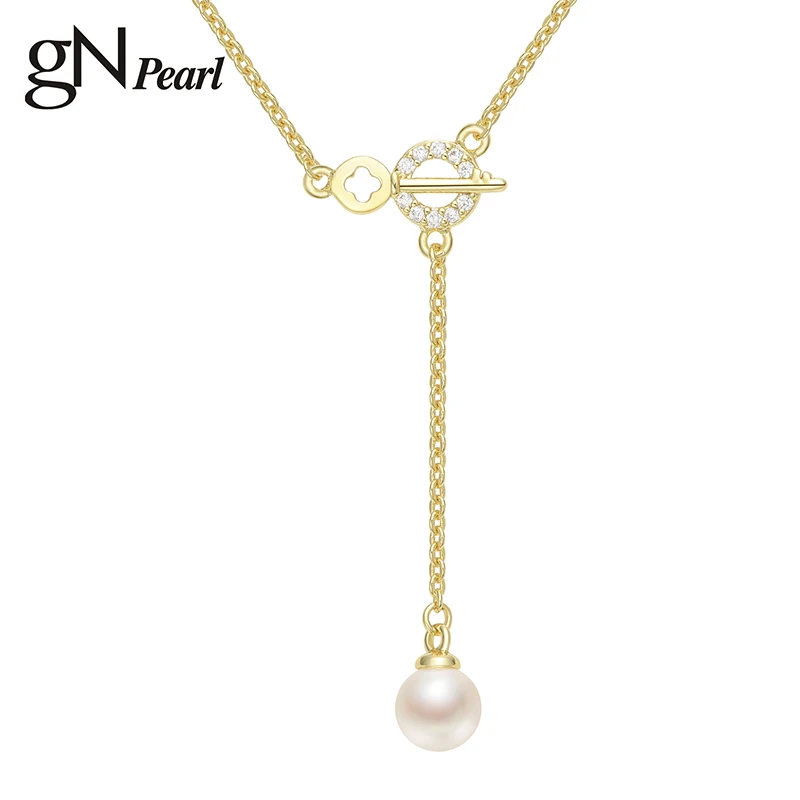 

gN Pearl Genuien Pearl Pendant 5-6mm Pearl Key Necklaces Natural Freshwater Party Birthday Anniversary Gift For Women Girls