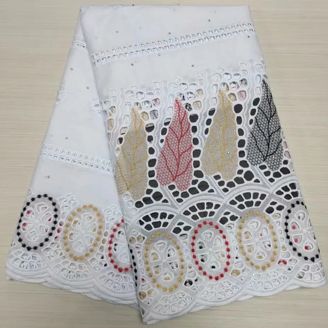 

XIUYSAI Punch Holes African Swiss Voile Lace In Switzerland White Swiss 100% Cotton Lace Fabric With Stone For Nigerian Dress