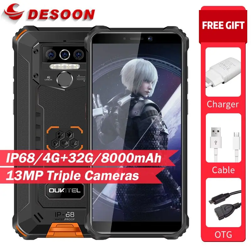 

Oukitel WP5 5.5''HD+ 18:9 IP68&IP69 Waterproof 4GB 32GB Android 9.0 Quad Core 13MP MT6761 8000mAh Tri-proof 5V/2A Mobile Phone