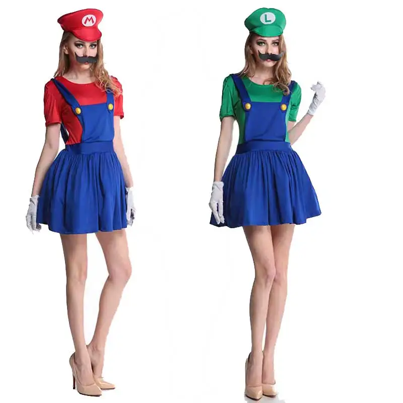 Женское платье для девочек; костюм аниме «Super Mario Luigi»; вечерние платья для мамы и дочки; рождественские вечерние платья для косплея «Super Mario Bros»