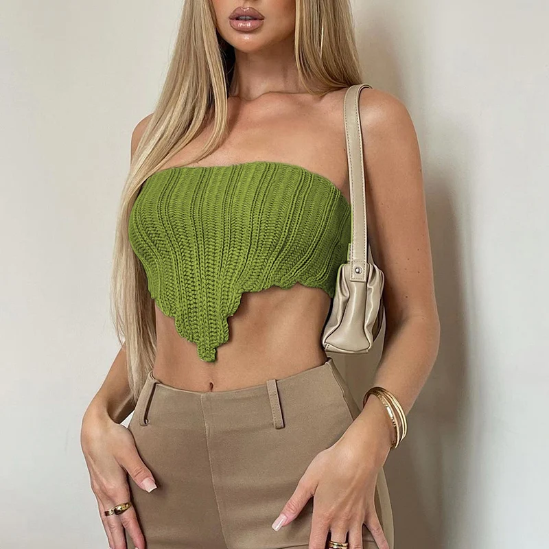 

Rapwriter Solid Knitted Crop Top Casual Irregular Hem Mini Vest Bandage Patched Corset Women 90s Streetwear Sleeveless Tube Top
