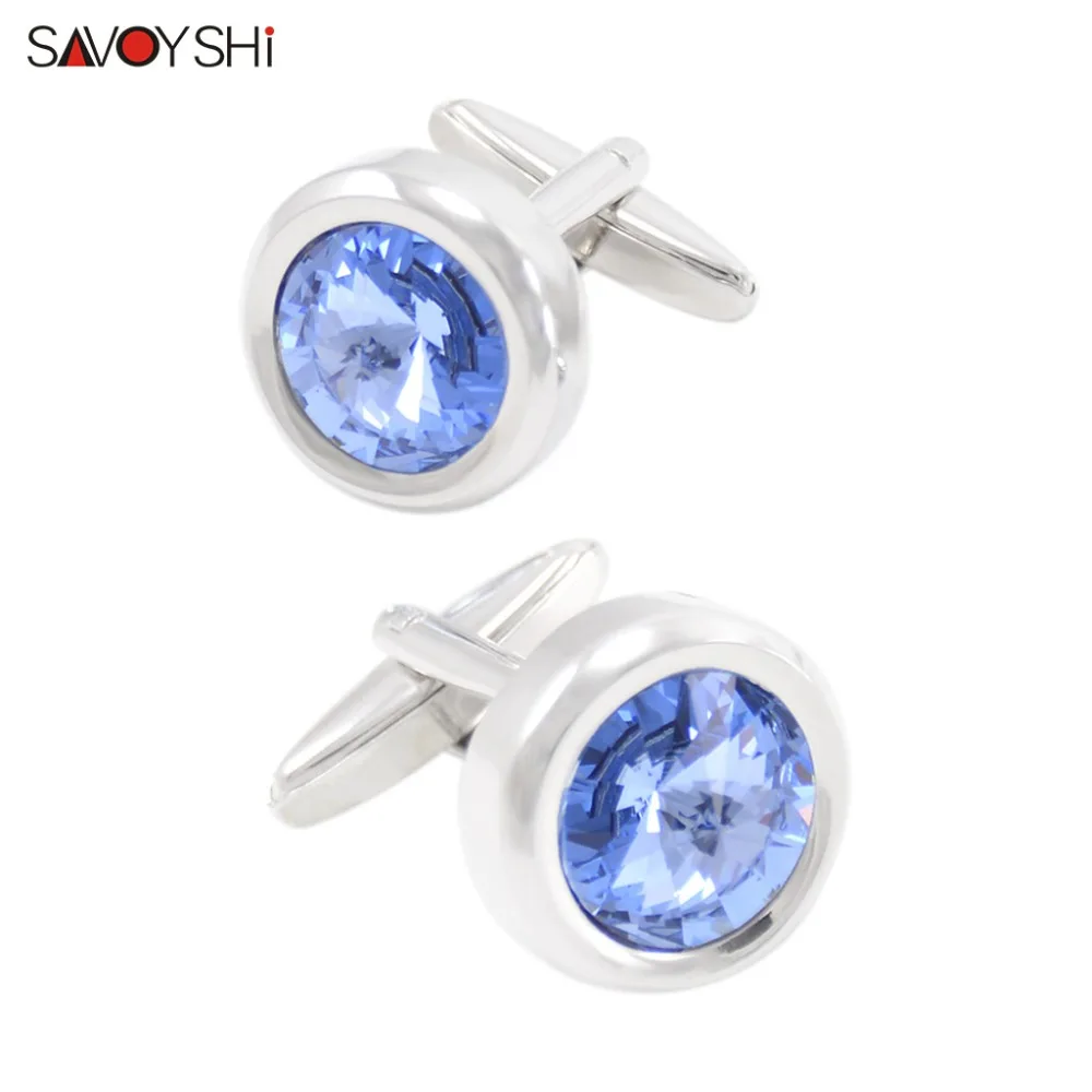 Cufflinks SAVOYSHI Роскошные хрустальные запонки, мужские украшения запонки для рубашки высокого качества круглые запонки свадебный подарок для мужчин s - Окраска металла: Cufflinks