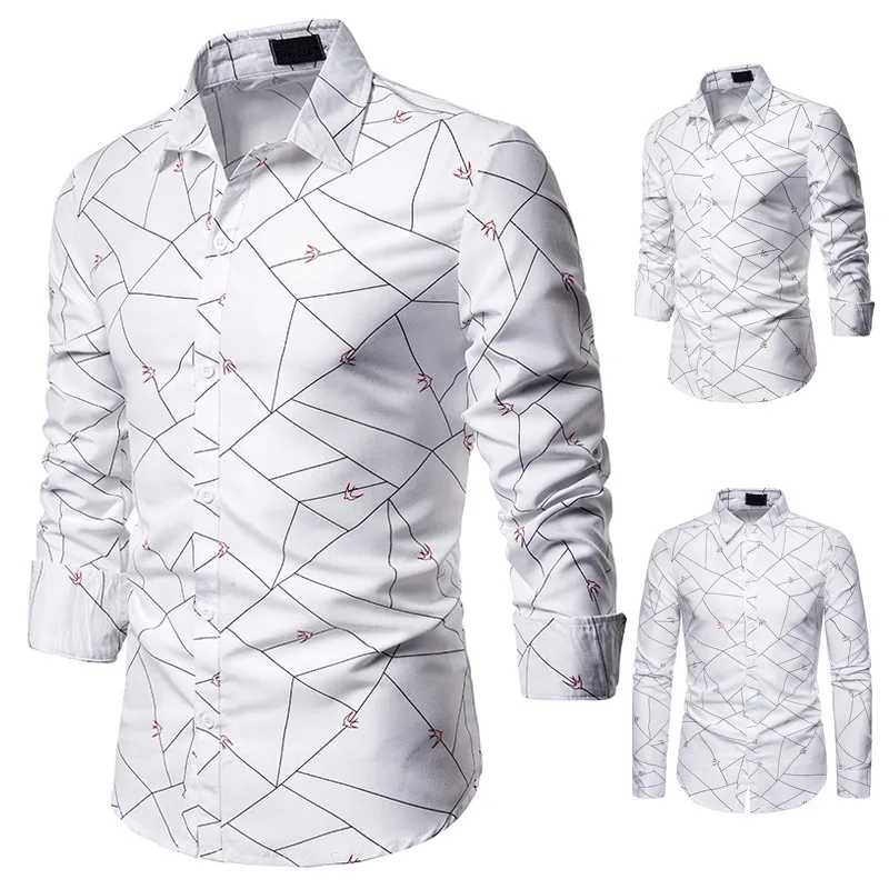 Мужская рубашка с длинным рукавом и отворотом|Повседневные рубашки| |