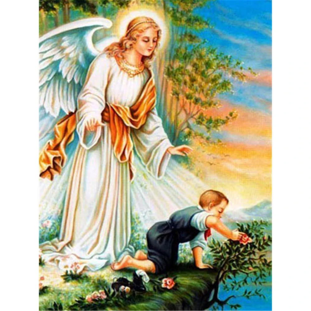 

Набор для вышивки крестом с изображением ангела и девушки, 11 карат