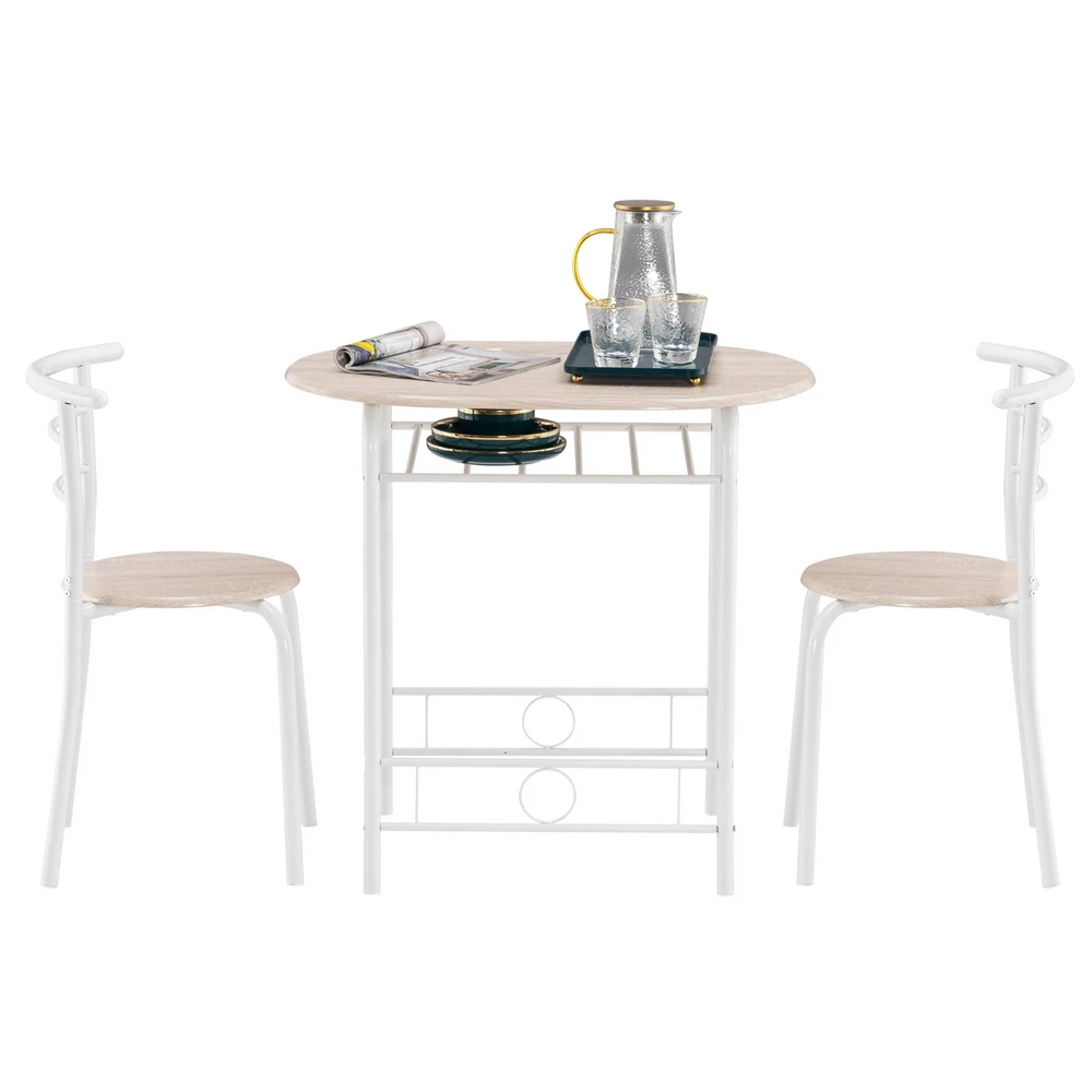 

Dining Table Set Oak PVC (80x53x76cm)Baking Lacquer Couples Bending Back Breakfast Table (One Table and Two Chairs) White