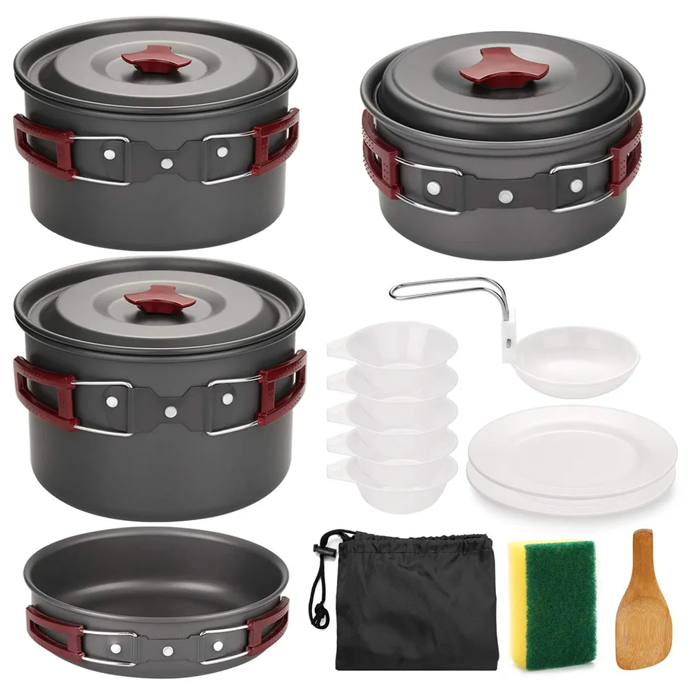 

Outdoor Camping Cookware Set Hiking Picnic Large Capacity Cookware Set Portable Lightweight Camping Cookware Set 5-6 Tableware