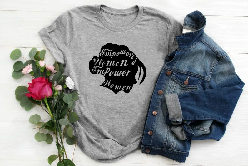 gray tee black text Женская графическая футболка Hipster мощная феминистка Женская винтажная рубашка гранж Хлопковая женская футболка гранж Цитата Топ - Цвет: gray tee black text