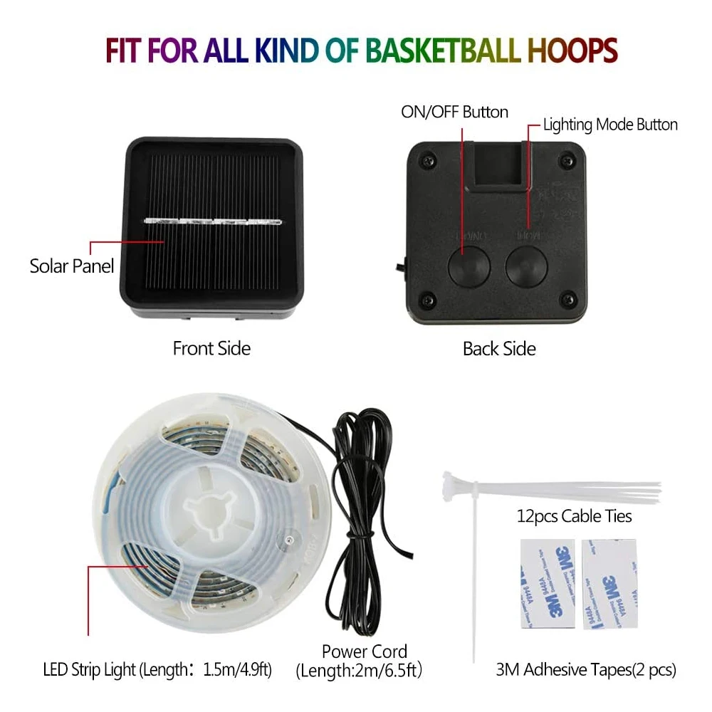 

45 LED Basketball Hoop Light Lamp Solar Power Outdoor Waterproof for Playing At Night Shooting RGB LED Strip Basket Frame Sports