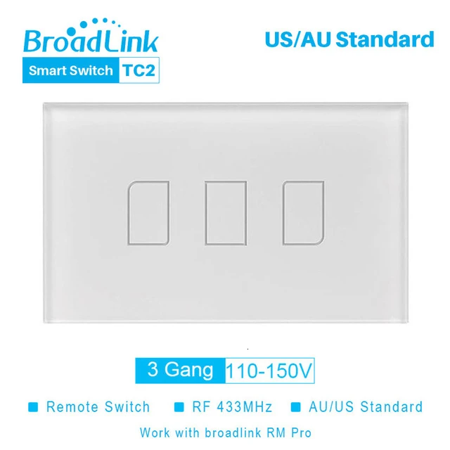 TC2US3GANG220V Broadlink TC2 1 банда/2 банды/3 банды Великобритания/ЕС/США сенсорный RF433 настенный Wi-Fi адаптер с одним управлением Беспроводной Wi-Fi пульт управления настенный светильник - Цвет: TC2US3GANG220V