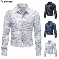 men stand collar shirt long sleeve turn down collar slim pure colors pattern fit business shirts male
