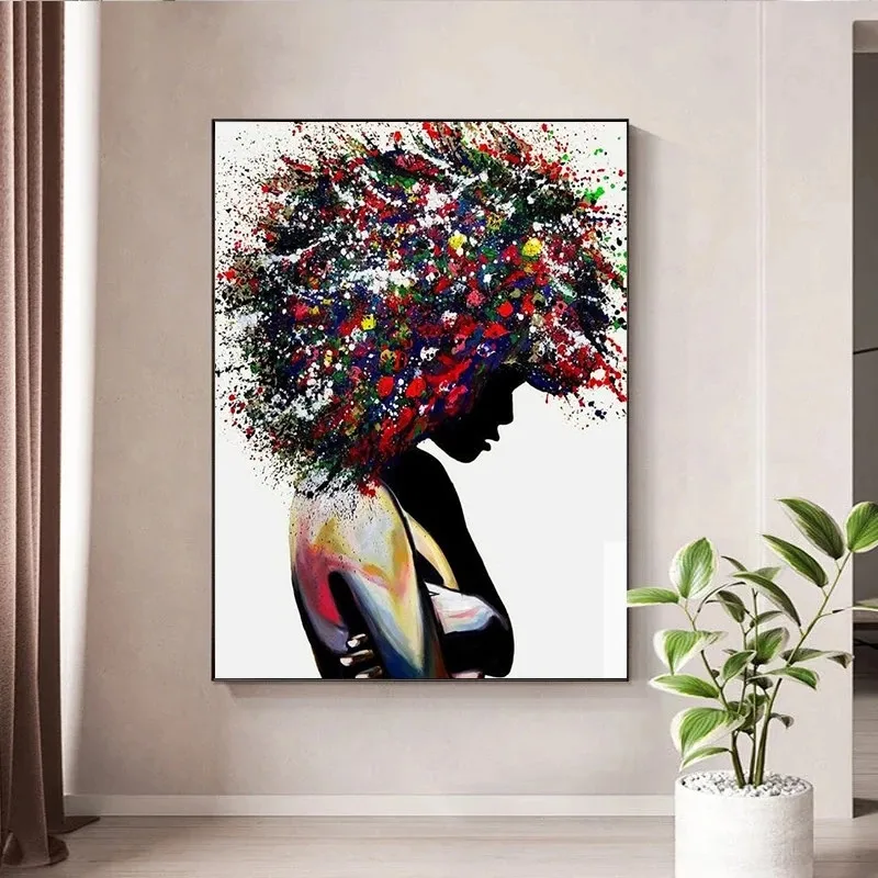 

Abstract Profile African Woman Canvas Painting Graffiti Wall Art Portrait Posters and Prints Cuadros Pictures Room Home Decor