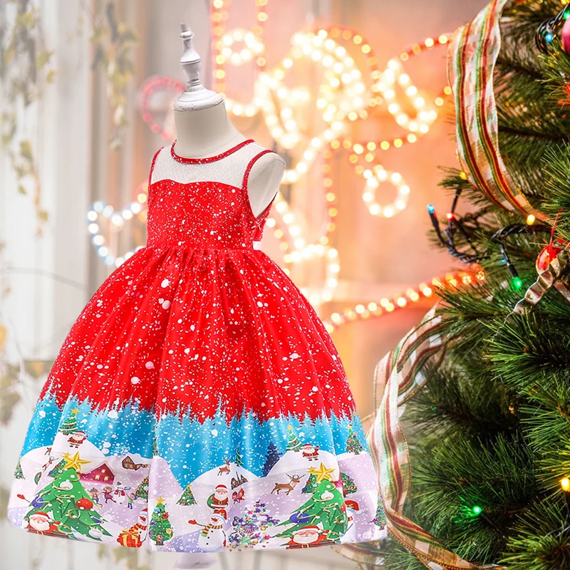Вечерние платья для девочек платье принцессы Санта летняя одежда всей семьи