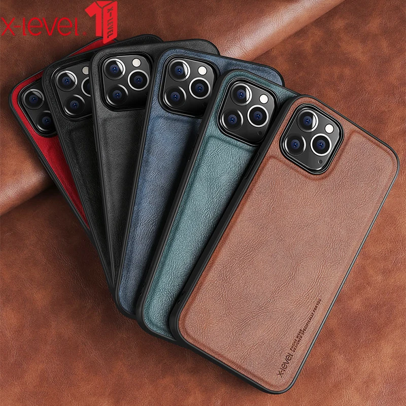 Чехол X Level из искусственной кожи для iPhone 12 Pro Max противоударный мягкий силиконовый