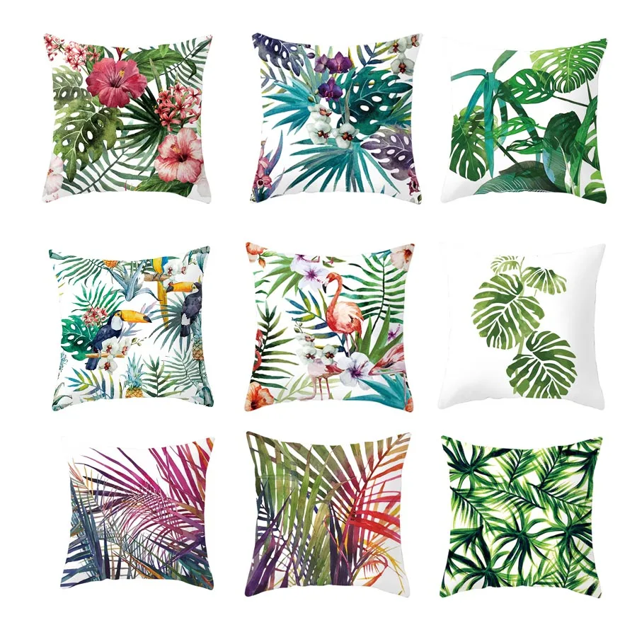 

45*45cm Tropical Plants Pillow Case Polyester Decorative Pillowcases Green Leaves Throw Pillow Case for Home Decor Gifts