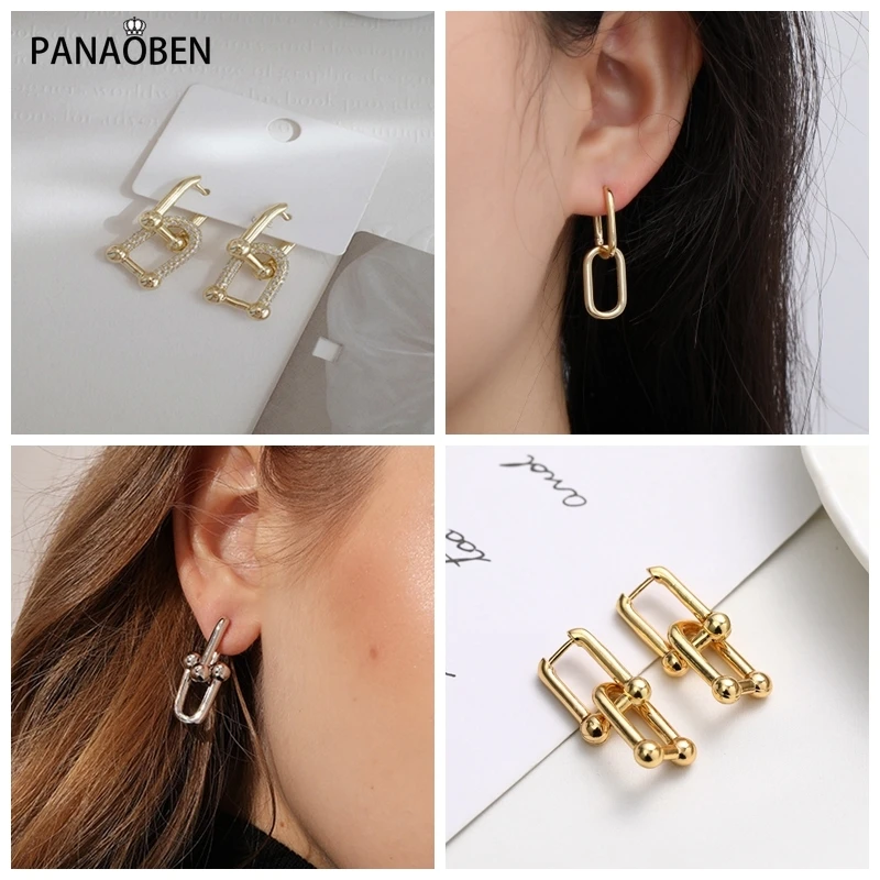 

PANAOBEN 925 sterling silver Gold Plating Crystal Oval Hoop Earrings for Women Huggie Earrings Pendientes Fashion fine Jewelry