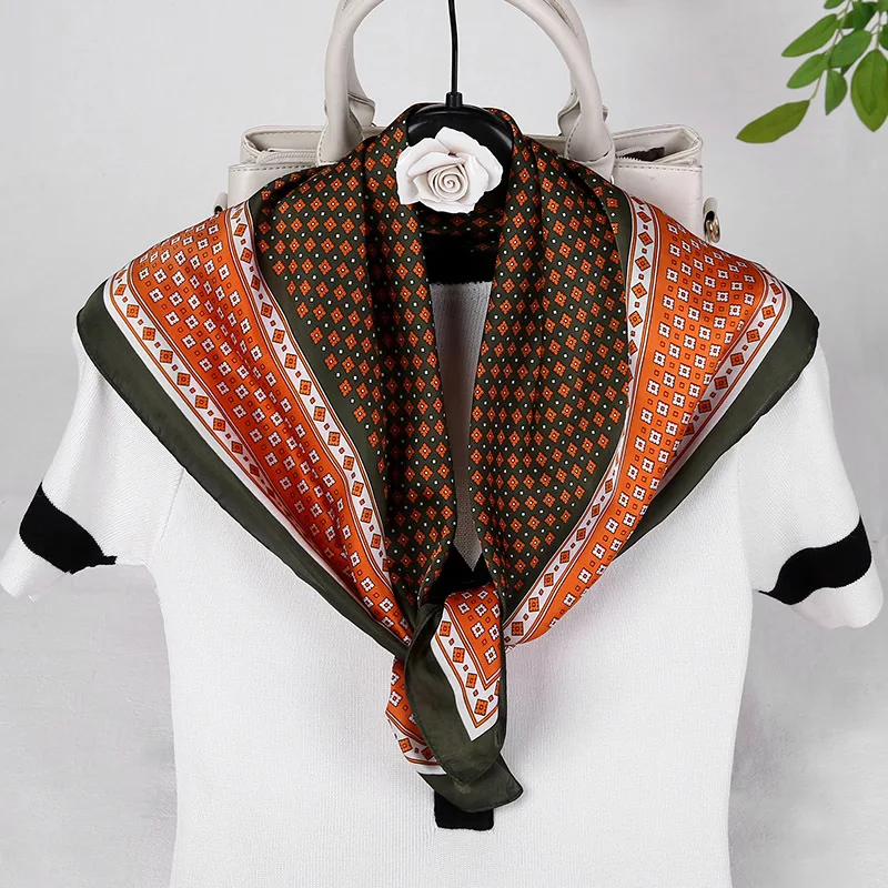 

2021 Fashion Silk Hair Scarf Square Women Neck Wraps Office Lady Foulard Neckerchief Tie Floral Head Scarves Bandana Shawls
