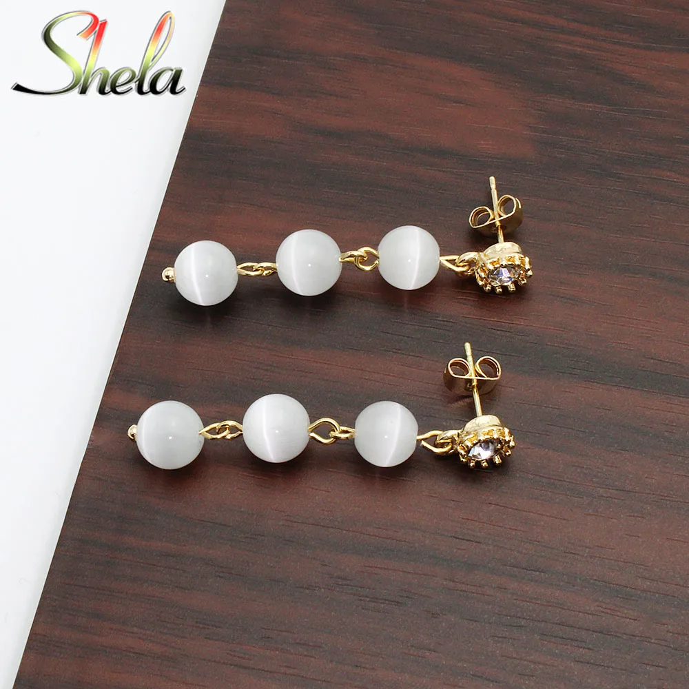 

SHELA Semi-precious Opal Stone Stud Earrings for Women OL White Cute Korean Fashion Jewelry Dangle Pendientes Brincos wholesale