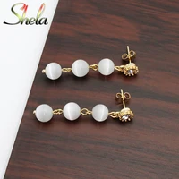 shela semi precious opal stone stud earrings for women ol white cute korean fashion jewelry dangle pendientes brincos wholesale