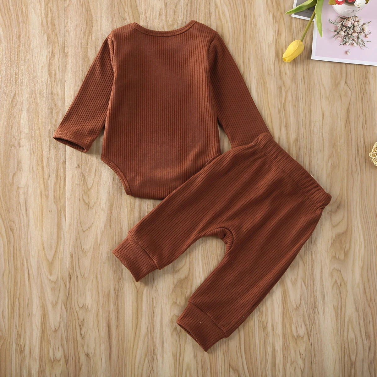 2020 Baby Spring Autumn Clothing 2pcs Newborn Boy Girl Clothes Long Sleeve Romper Tops+Long Pants Ribbed Solid Outfit Set | Детская
