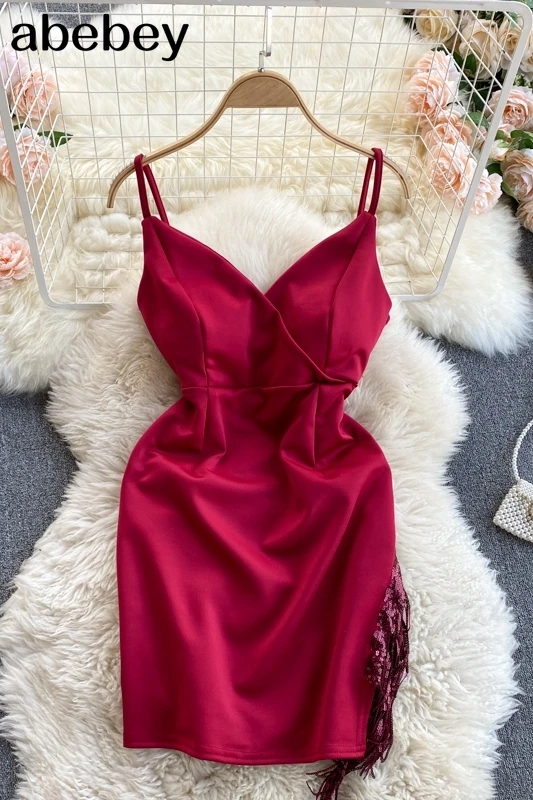

Sexy V-Neck Spaghetti Strap Sleeveless Club Ladies Dress Mini Bodycon Backless Femme Dresses Sequined Strap Vestidos