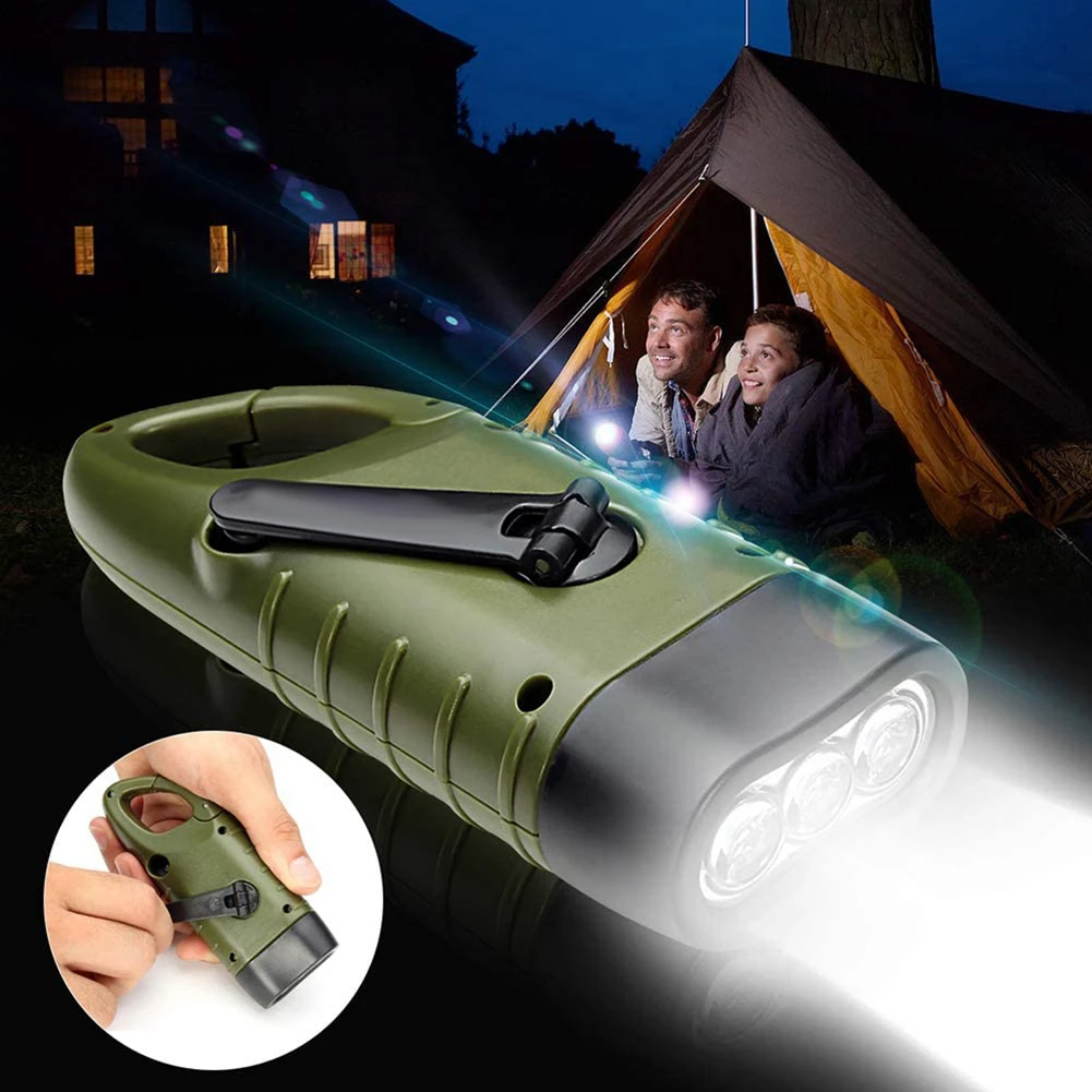 

Solar Flashlight Hand Crank Outdoor Flashlight Survival LED Green Rechargeable Flashlight For Hiking Camping Solar Flashlight
