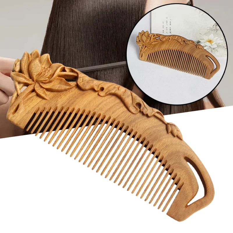 

Green Sandalwood Wood Comb Anti-Static Massage Exquisite Double Sided Carved Wooden Hair Comb Gift for Girlfriend