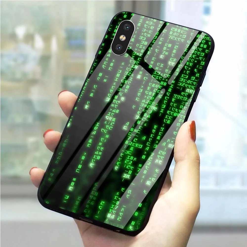Модный чехол из закаленного стекла с кодом матрицы для iPhone 6 Plus 5 6S 7 8 X XS XR Xs