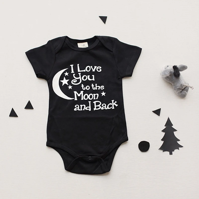 

Bodysuit Baby Boys Girls Clothing Newborn Baby Babygrow Playsuits I Love You to The Moon and Back Black Clothes Bodysuits 0-24 M