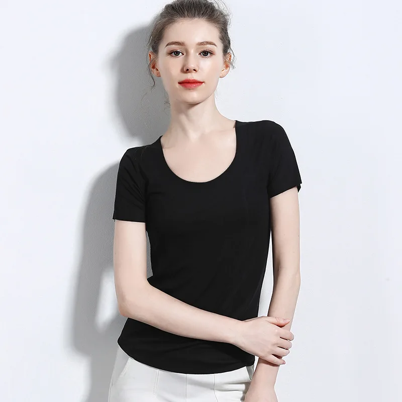 Базовая футболка с коротким рукавом женская летняя круглым вырезом и