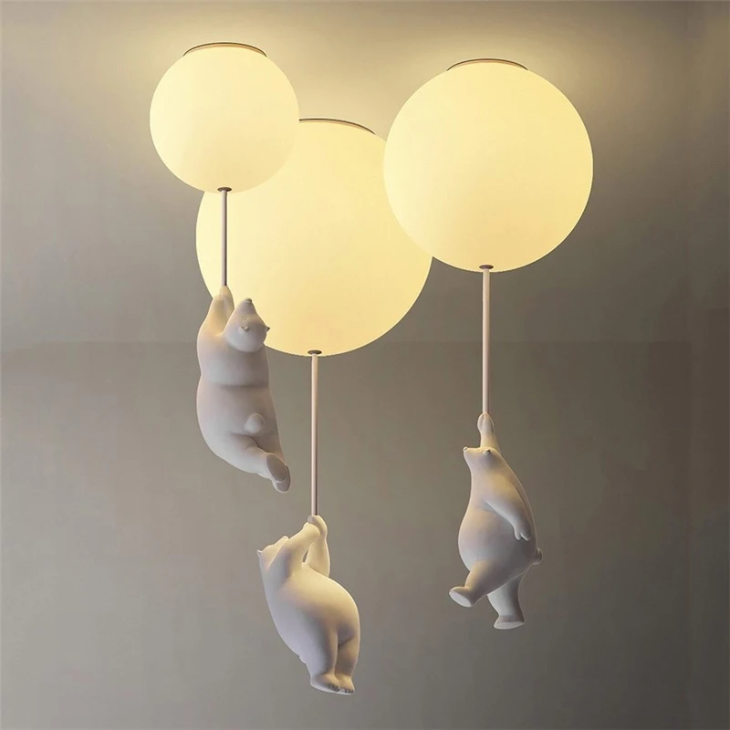 

Children's Light White Bear Ceiling Lamps Nordic Lovely Bear Celing Lights Bedroom Decoration Lamp for Children's Room