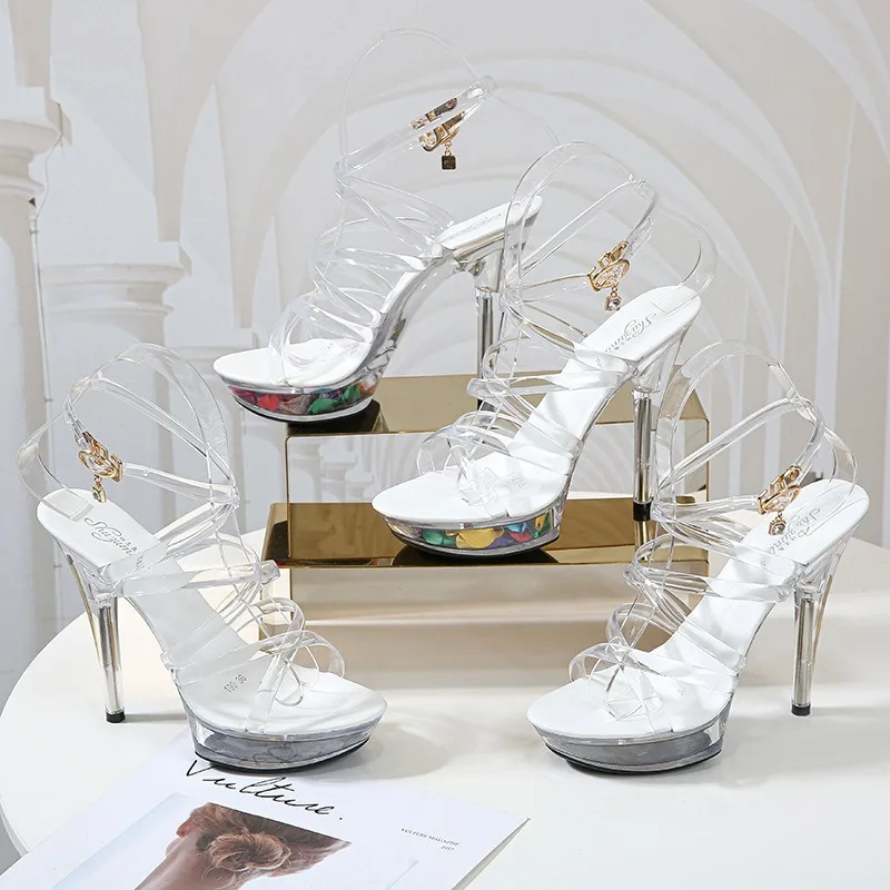 Женские пикантные свадебные босоножки на очень высоком каблуке-шпильке с