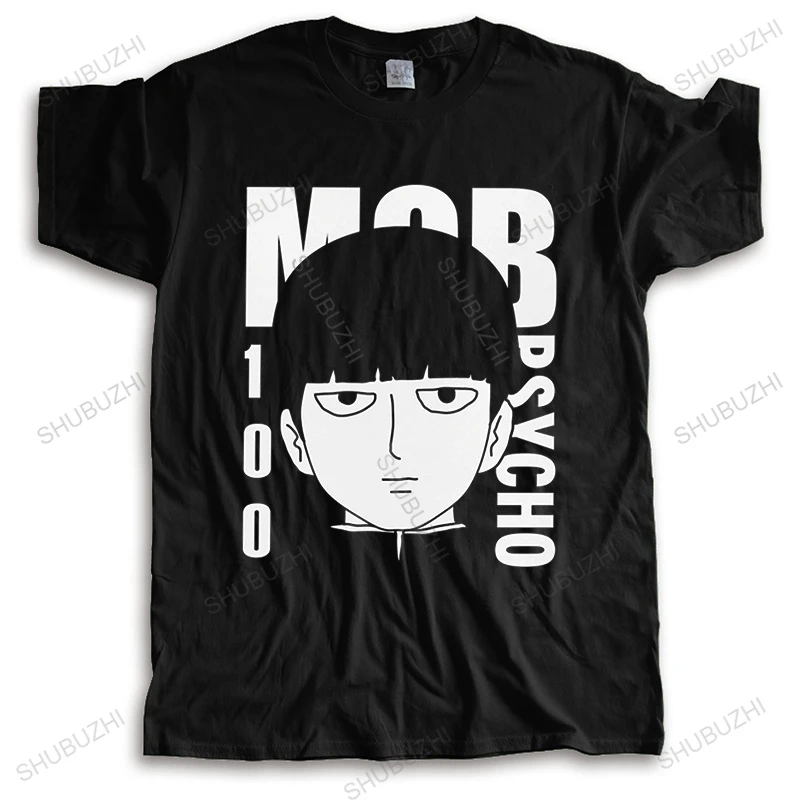 

Мужская футболка из чистого хлопка с принтом японской манги, психомассы 100, футболки с круглым вырезом и короткими рукавами из аниме, подаро...