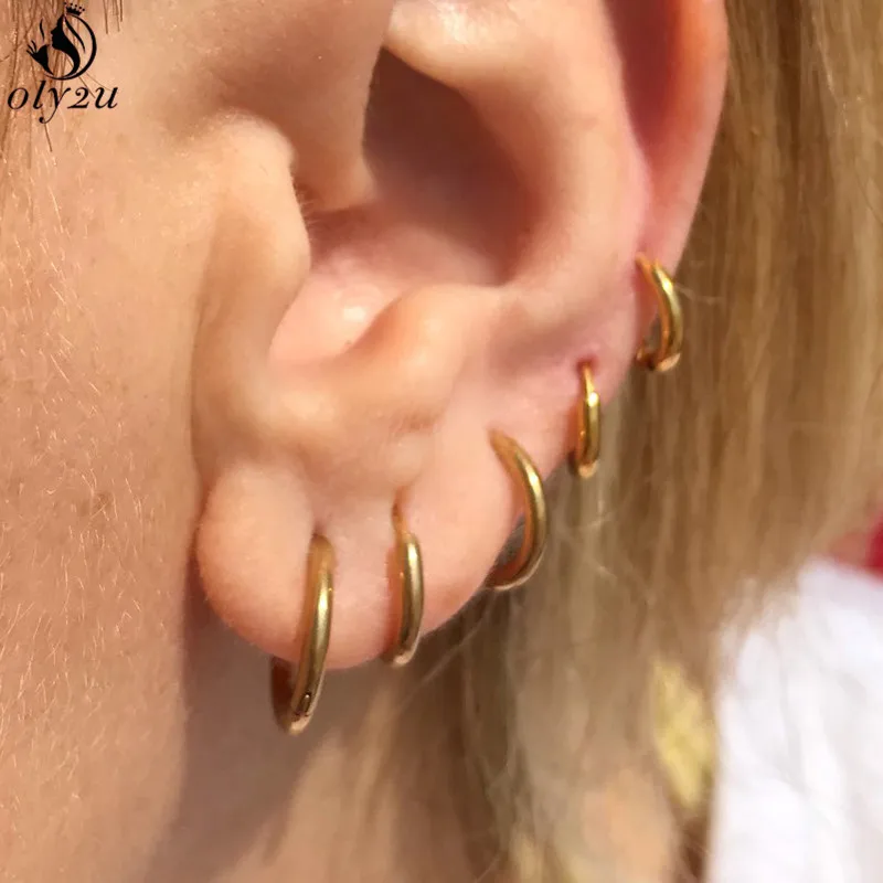 Hip Hop Stainless Steel Simple Circle Small Hoop Earrings for Women Men Earcuff Piercing Jewelry Geometric Round Helix Ear